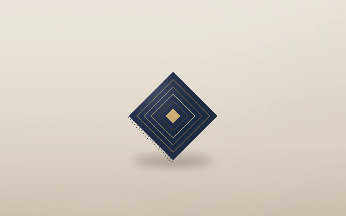 A navy silk square scarf with a gold border